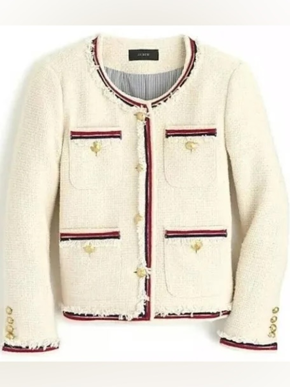 J. Crew Cream Tweed Jacket with Red and Navy Trim